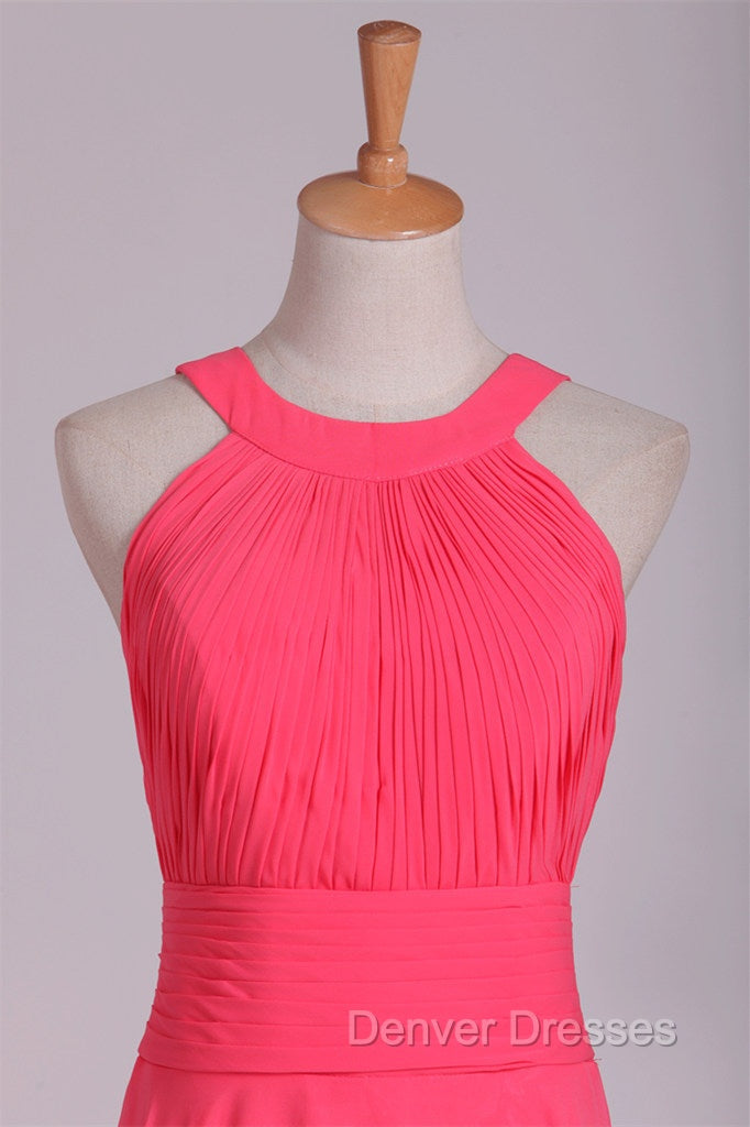 Crew Neck Watermelon Chiffon Long Bridesmaid Dress Secondary image