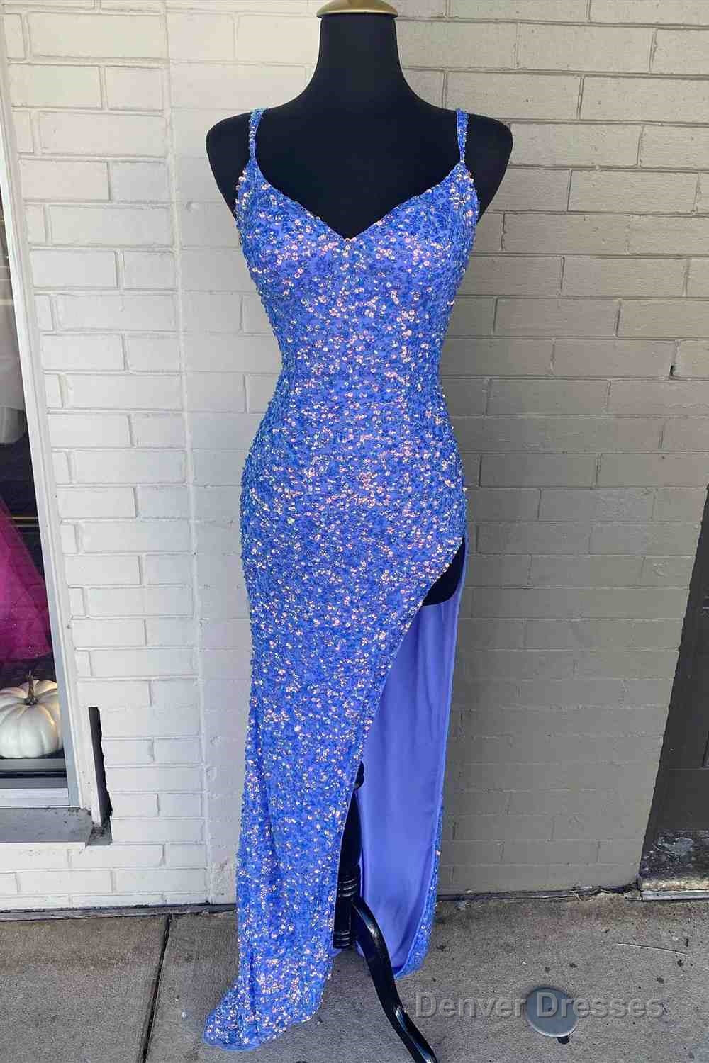 Criss Cross Back Periwinkle Prom Dress With High Slit Main image