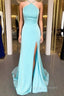 Criss Cross Straps Pool Blue Long Formal Dress