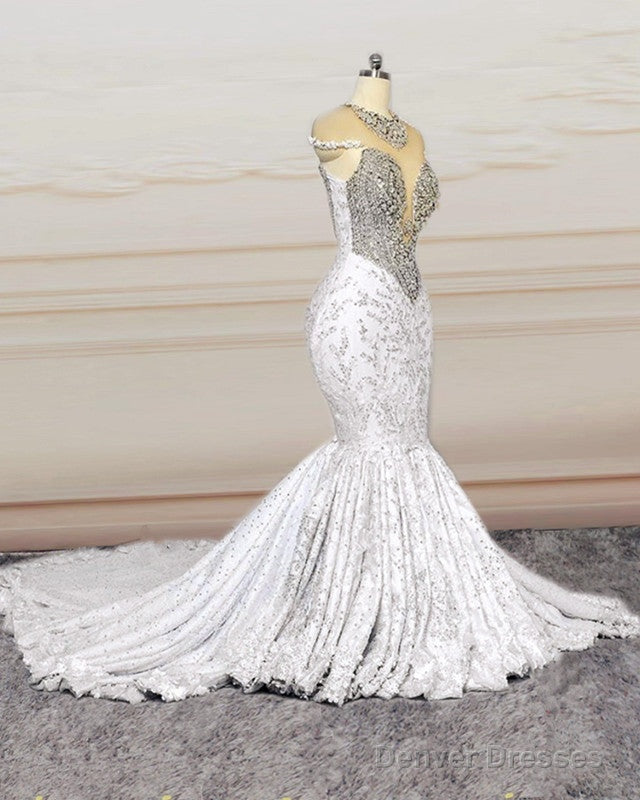 Crystal Beaded Mermaid Lace Wedding Dress Cap Sleeves Main image
