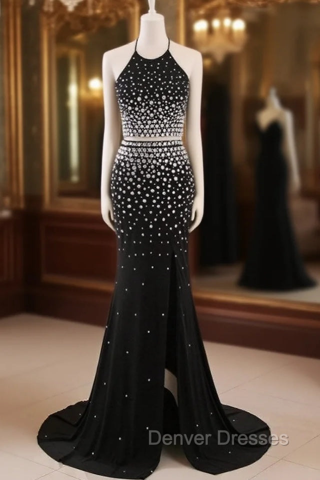 Crystal Mermaid Black Mermaid Prom Dress Sexy Backless Halter Main image