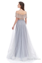 Crystal O-Neck Sleeveless A Line Tulle Prom Dresses