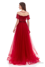 Crystal O-Neck Sleeveless A Line Tulle Prom Dresses