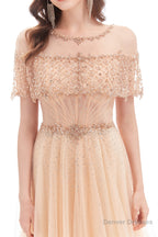 Crystal O-Neck Sleeveless A Line Tulle Prom Dresses