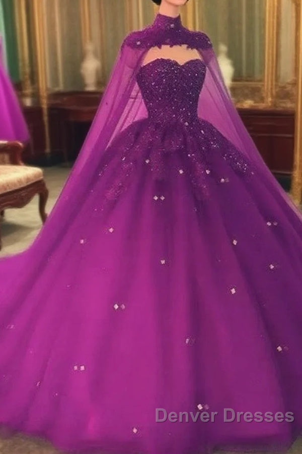 Crystals Purple Ball Gown Prom Dress With Cape Sweet 16 Quinceanera Dress Main image