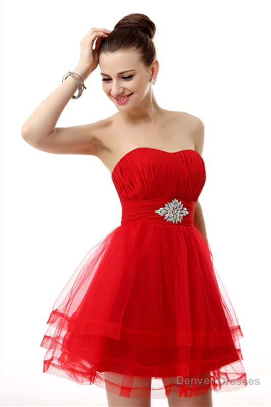 Crystals Red Short Homecoming Dresses Main image