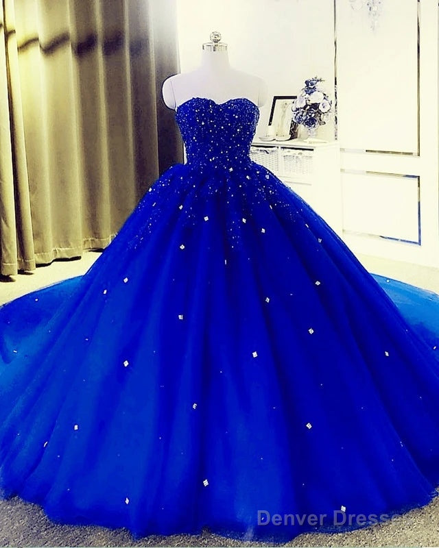 Crystals Royal Blue Prom Dresses Ball Gown Beaded Sweetheart Quinceanera Dresses Main image