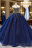 Crystals Sequined Navy Blue Quinceanera Dress Ball Gown Wedding Dress