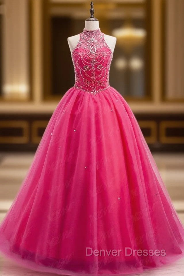 Crystals Sweet 16 Dress Ball Gowns Halter Tulle Quinceanera Gown Dress Main image
