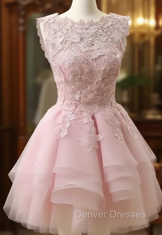 Cue Short Lace Top Round Neckline Party Dress, Short Layers Homecoming Dress