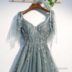 Custom Beautiful Tulle Lace Beaded Tea Length Straps A-Line Prom Dress, New Style Junior Party Dresses