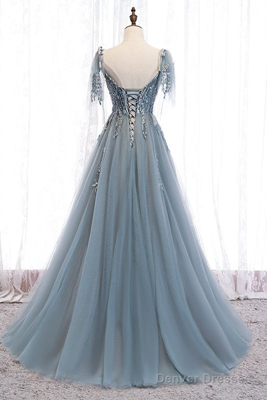 Custom Beautiful Tulle Lace Beaded Tea Length Straps A-Line Prom Dress, New Style Junior Party Dresses