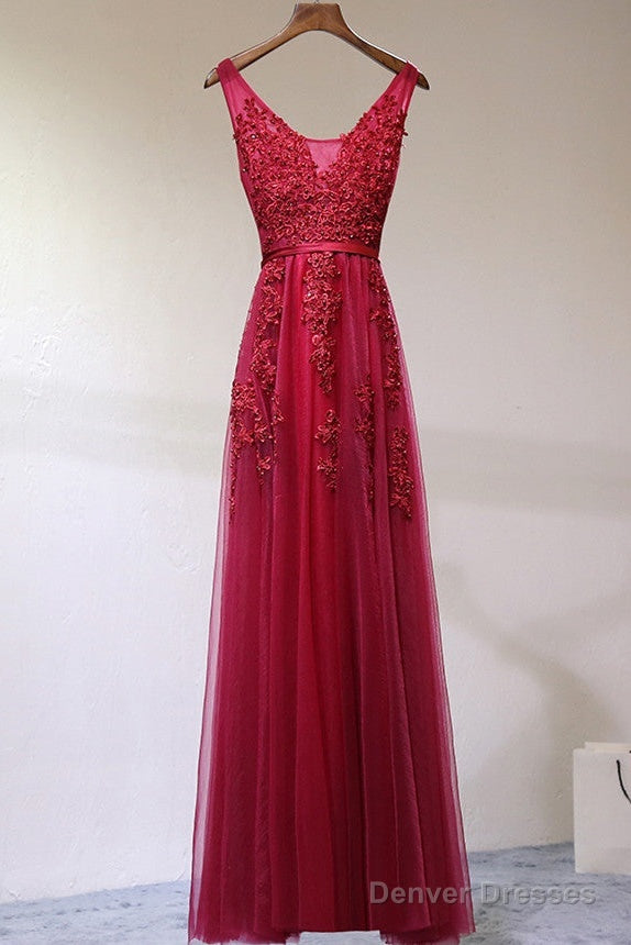 Custom Made A Line Gray/Navy Blue/Burgundy Lace Prom Dresses, Bridesmaid Dresses, Lace Graduation Dresses