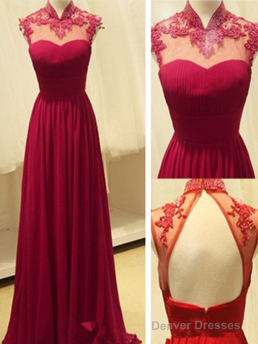 Custom Made A Line High Neck Backless Lace Prom Dresses, Long Formal Dress, Bridesmaid Dress Main image