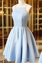 Custom Made A Line Light Blue Short Prom Dress, Short Blue Homecoming Dress, Formal Dress