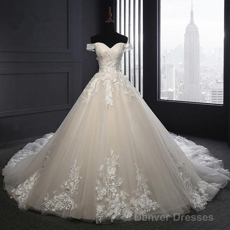 Custom Made A Line Long Tulle Lace Ivory Wedding Dresses With Train Secondary image