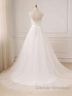 Custom Made A Line Round Neck Lace Tulle White Long Prom Dress, White Lace Formal Dress, White Evening Dress