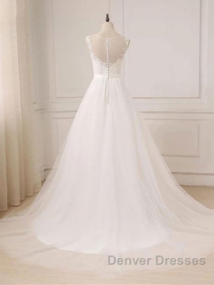 Custom Made A Line Round Neck Lace Tulle White Long Prom Dress, White Lace Formal Dress, White Evening Dress