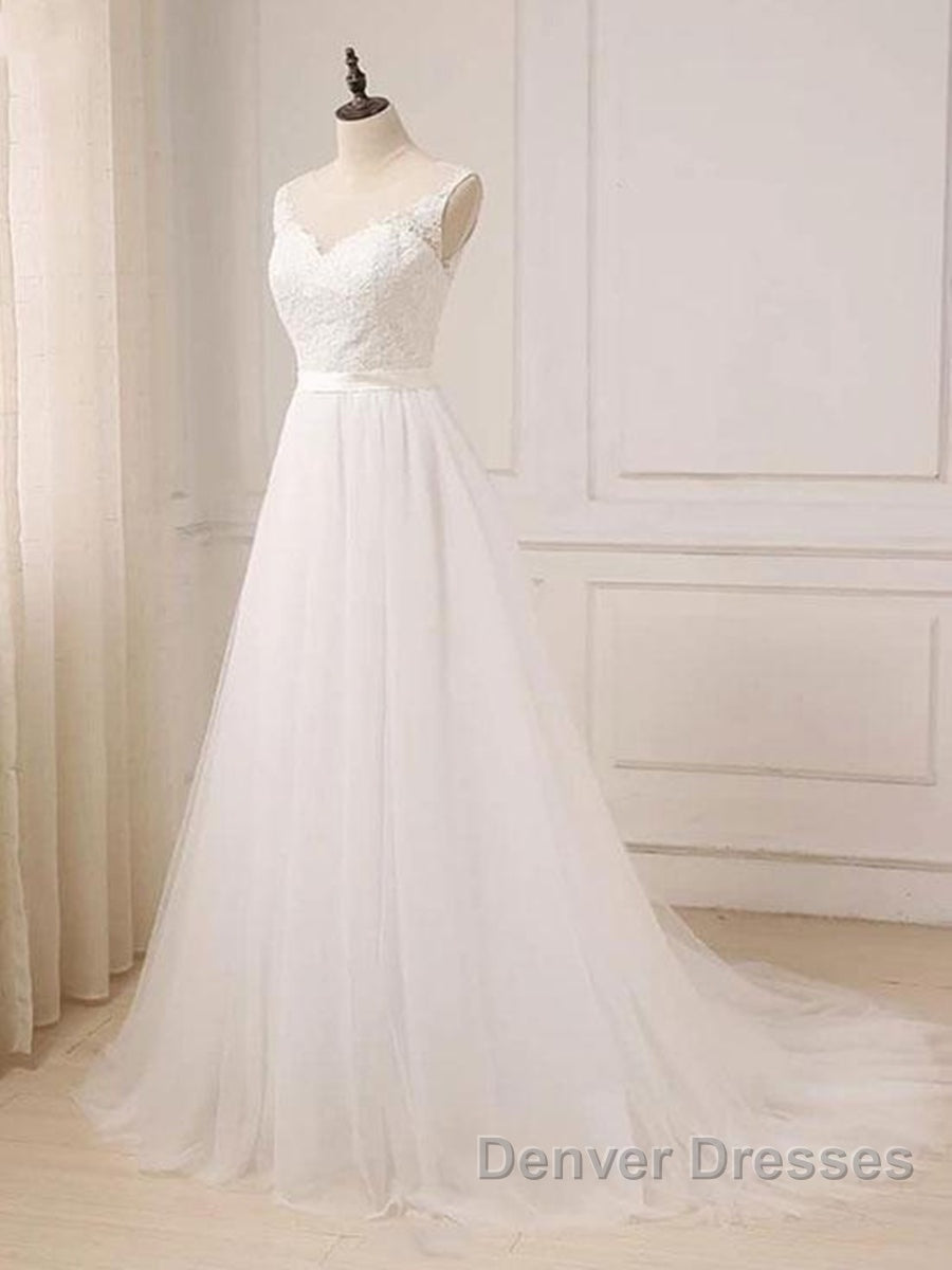 Custom Made A Line Round Neck Lace Tulle White Long Prom Dress, White Lace Formal Dress, White Evening Dress