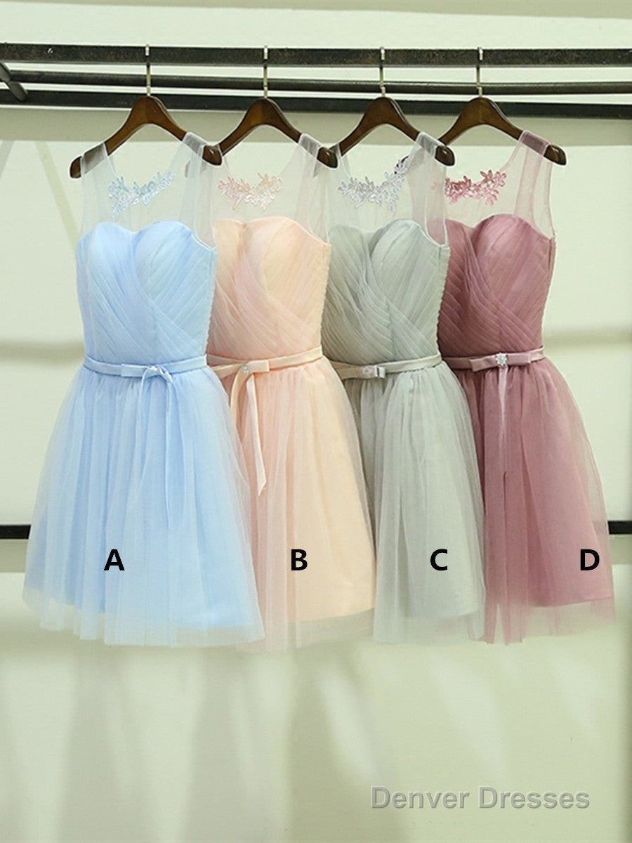 Custom Made A Line Round Neck Short Light Blue Prom Dresses, Short Graduation Dresses, Homecoming Dresses, Short Bridesmaid Dresses Main image