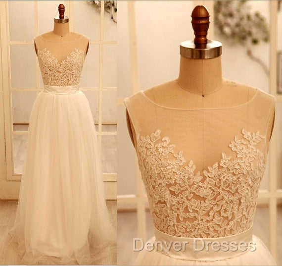 Custom Made A Line Round Neck Ivory Lace Wedding Dress, Deep V Neck Back Prom Dress, Ivory Dress For Wedding Secondary image