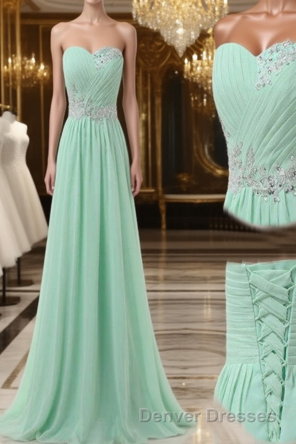 A Line Sweetheart Neck Floor Length Green Prom Dress, Long Formal / Bridesmaid Dress Main image