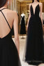 Custom Made A Line V Neck Black Backless Prom Dress, Black Backless Formal Dress, Bridesmaid Dress