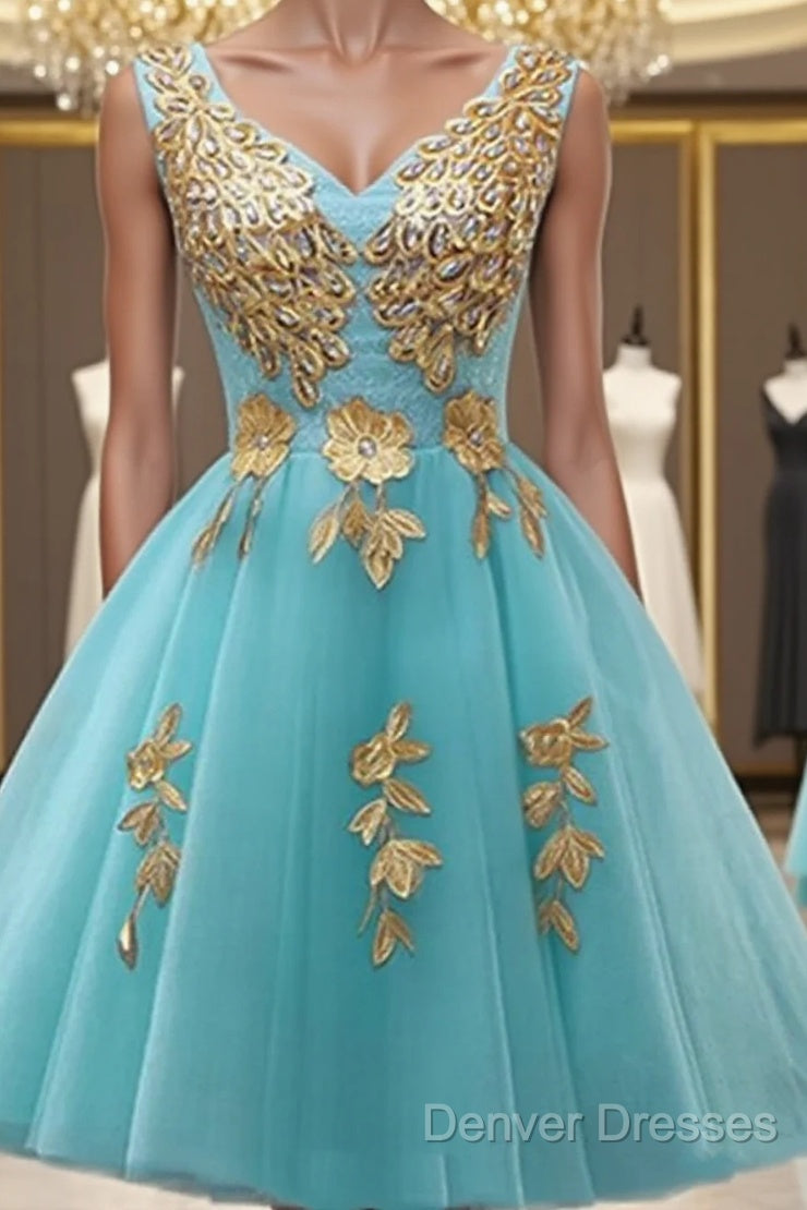 Custom Made A Line V Neck Light Blue Short Tulle Prom Dress, Short Bridesmaid Dress, Homecoming Dress, Graduation Dress