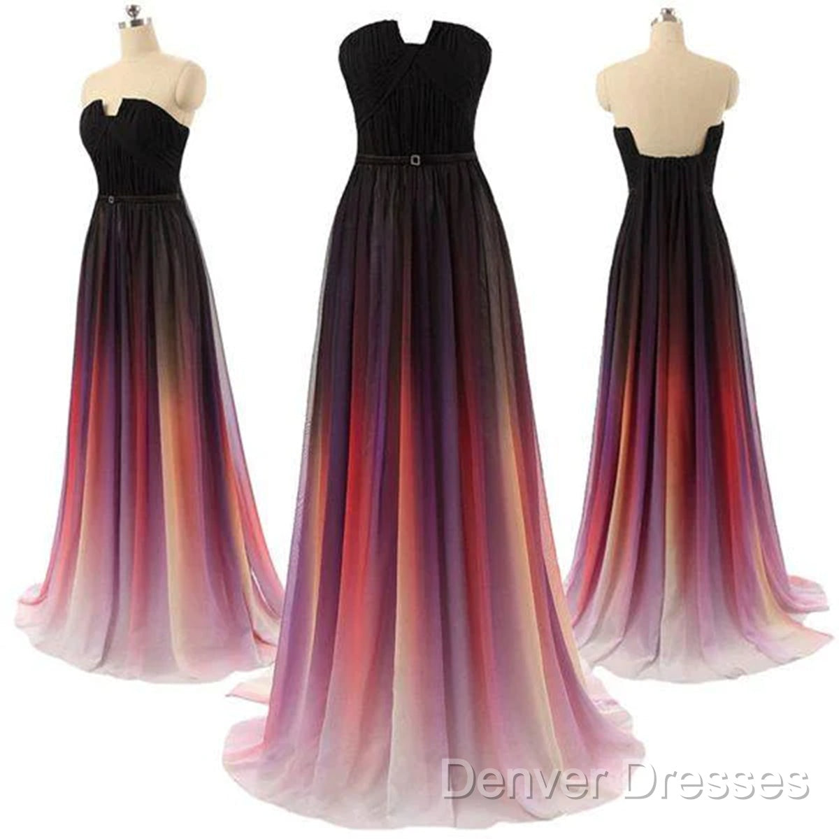 Custom Made Backless Ombre Chiffon Long Prom Dress, Ombre Bridesmaid Dress, Formal Dress Secondary image