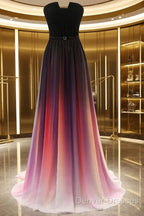 Custom Made Backless Ombre Chiffon Long Prom Dress, Ombre Bridesmaid Dress, Formal Dress