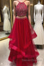 Custom Made Beaded Red Halter Two Piece Prom Dress ,Formal Dress