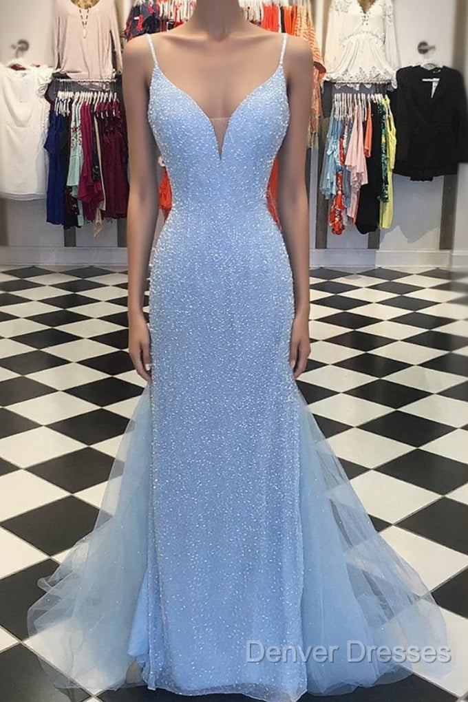Custom Made Blue V Neck Mermaid Prom Dress, Mermaid Formal Dress, Blue Evening Dress Main image