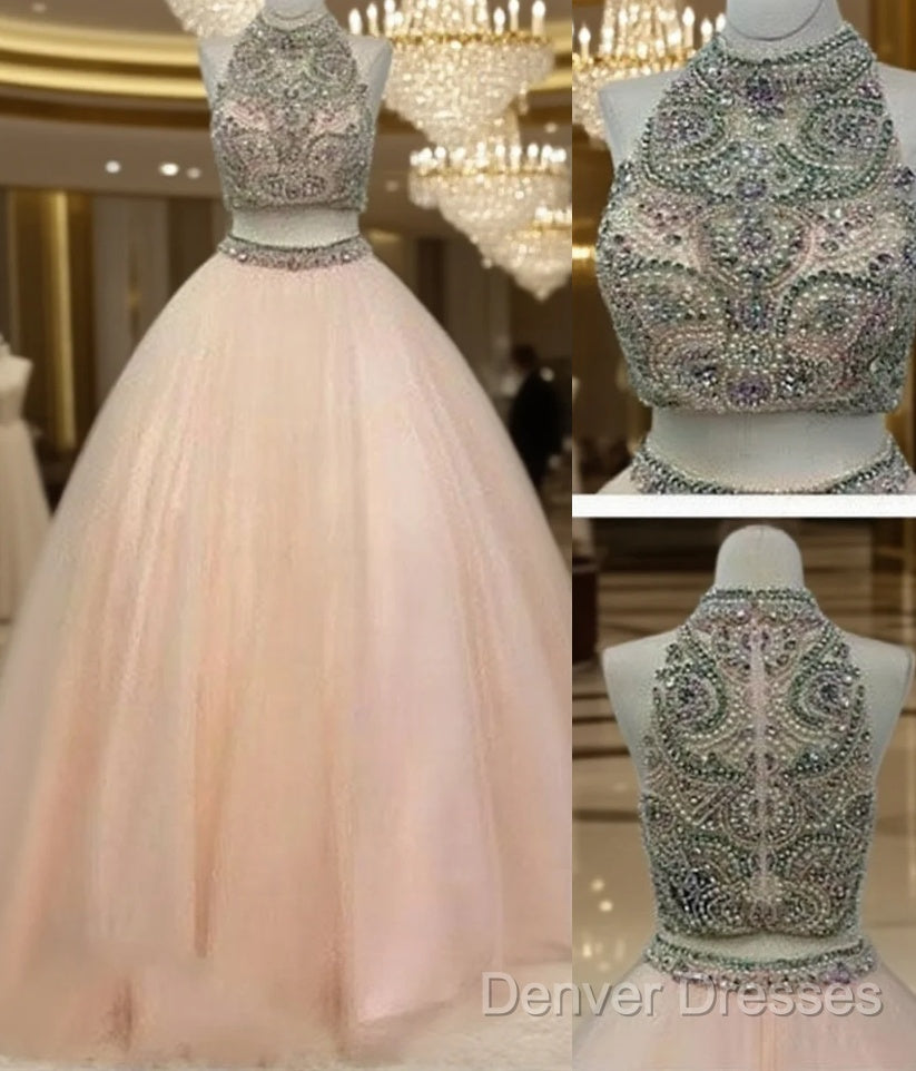 Custom Made High Neck Two Pieces Long Prom Gown, Evening Dress Main image