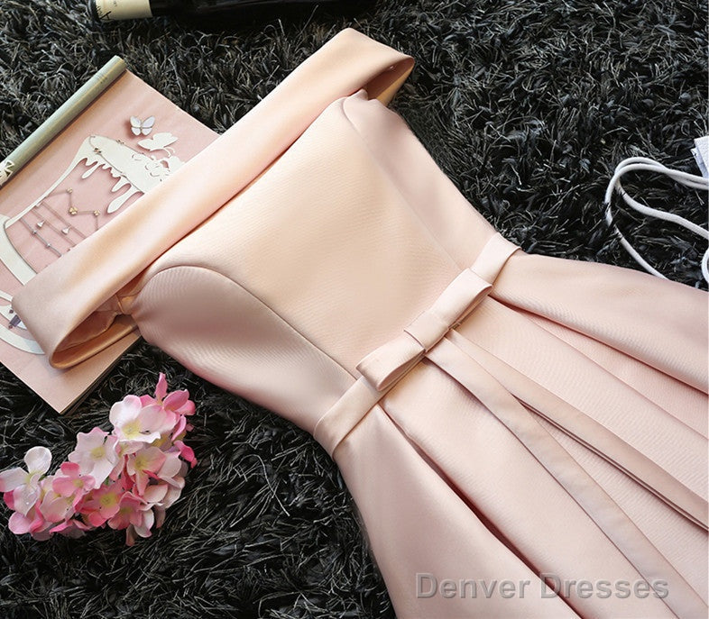 Custom Made Light Pink Off Shoulder Prom Dresses, Short Graduation Dresses, Pink Homecoming Dresses