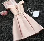 Custom Made Light Pink Off Shoulder Prom Dresses, Short Graduation Dresses, Pink Homecoming Dresses