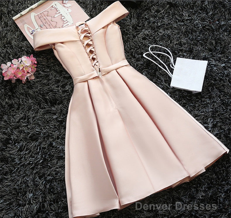 Custom Made Light Pink Off Shoulder Prom Dresses, Short Graduation Dresses, Pink Homecoming Dresses
