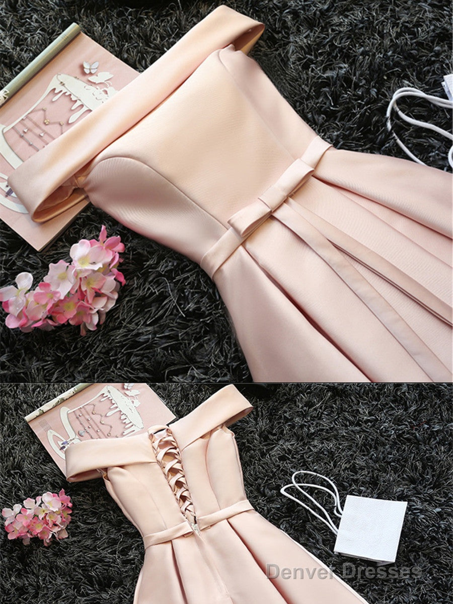 Custom Made Light Pink Off Shoulder Prom Dresses, Short Graduation Dresses, Pink Homecoming Dresses Main image