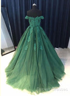 Custom Made Off Shoulder Emerald Green Lace Prom Dress, Green Formal Dress, Lace Prom Gown