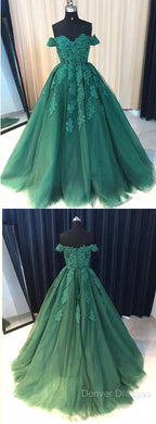 Custom Made Off Shoulder Emerald Green Lace Prom Dress, Green Formal Dress, Lace Prom Gown