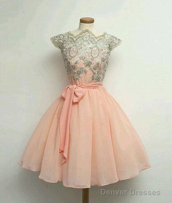 Custom Made Pink Lace Short Prom Dress, Homecoming Dress