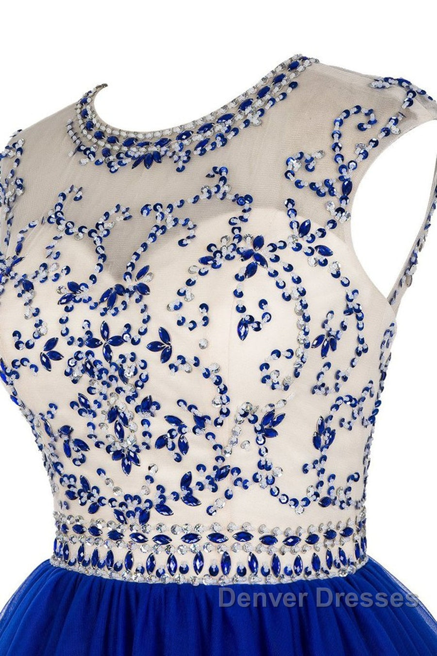 Custom Made Round Neck Cap Sleeves Beading Black Short Prom Dress Royal Blue Homecoming Dress, Evening Dress 2019