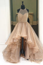 Custom Made Round Neck High Low Champagne Prom Dress, High Low Formal Dress