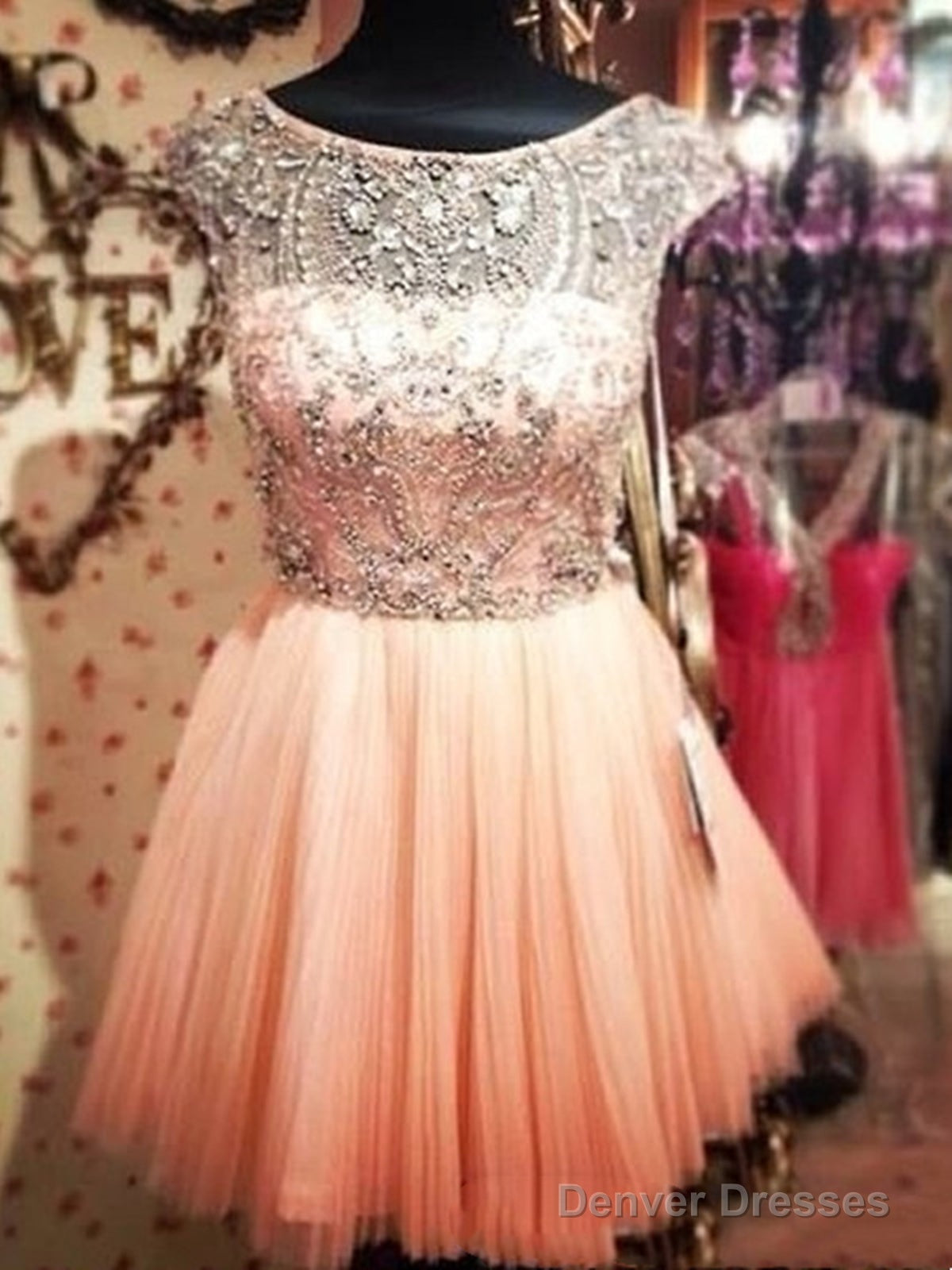 Custom Made Round Neck Pink Short Prom Dress, Short Graduation Dress, Short Homecoming Dress Main image