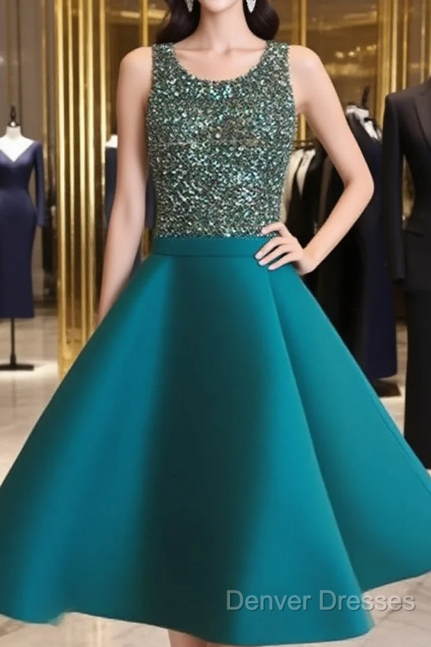 Custom Made Round Neck Sequin Short Green Prom Dress, Homecoming Dress