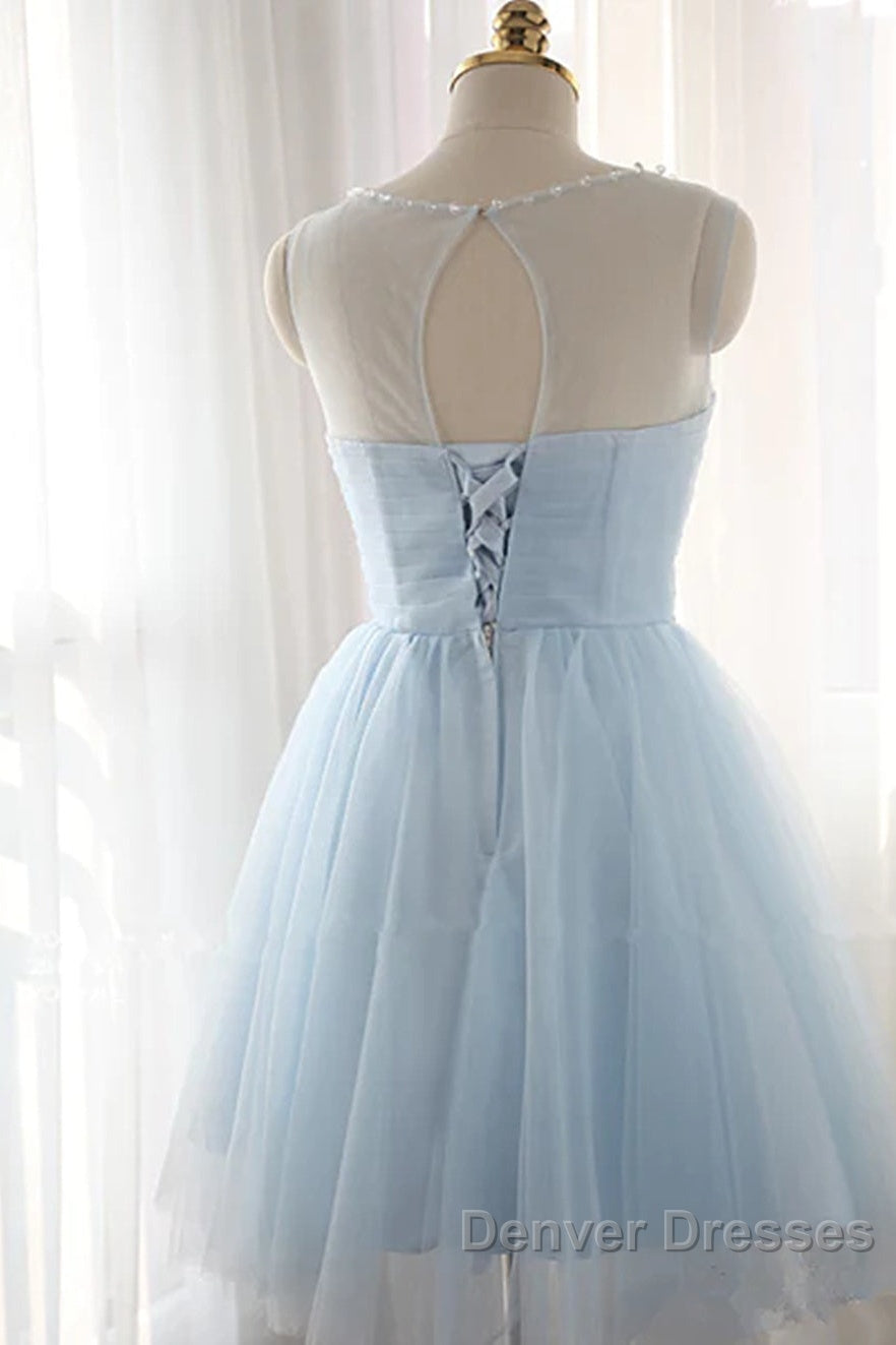 Custom Made Round Neck Short Blue Prom Dress, Short Blue Graduation Dress, Homecoming Dress, Blue Bridesmaid Dress