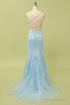 Custom Made Spaghetti Straps Long Lace Mermaid Prom Evening Dresses