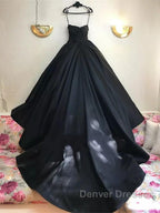 Custom Made Thin Straps Sweetheart Neck Black Ball Gown, Black Long Prom Dress, Evening Dress