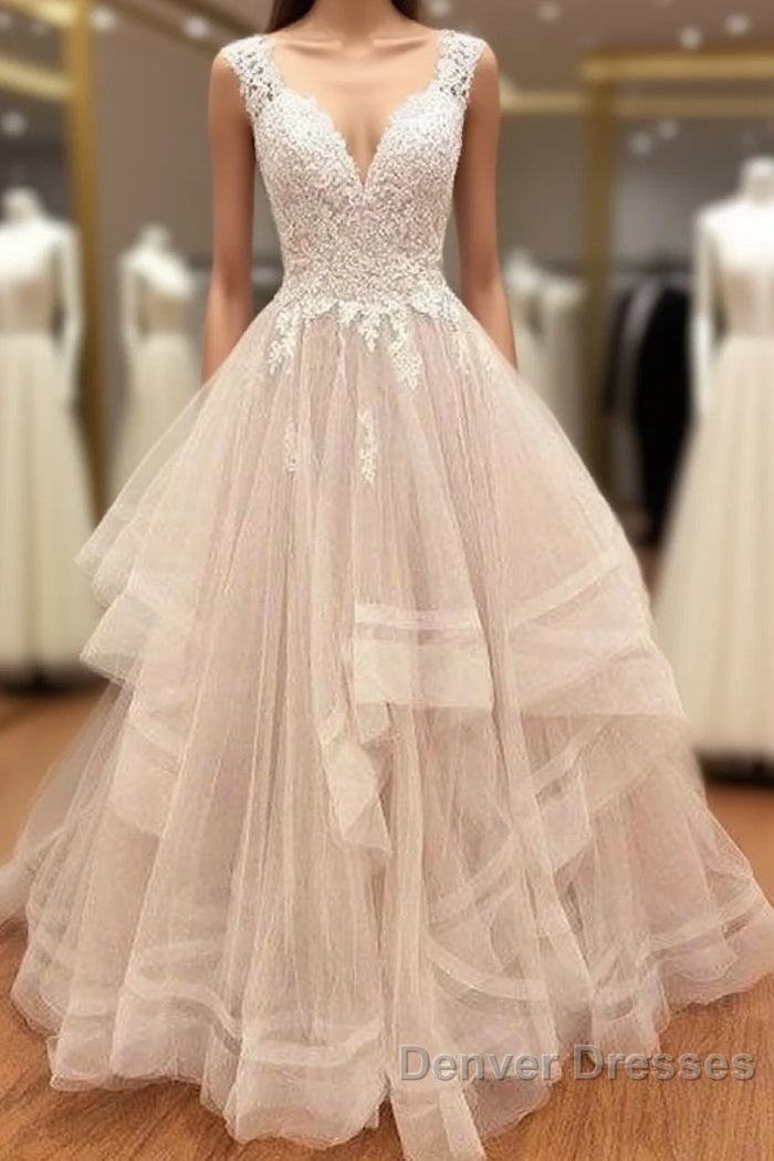 Custom Made Tulle Lace Long Prom Gown, Lace Evning Dress Main image