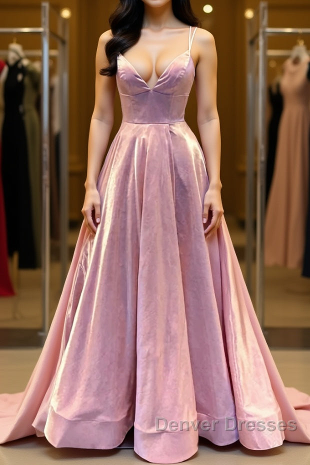 Custom Made V Neck Backless Pink Prom Dress, Backless Pink Formal Dress, Simple Pink Evening Dress Main image