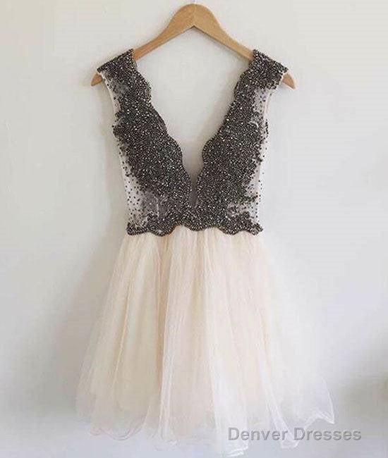 Custom Made V Neck Beaded Short Prom Dress. Cute Homecoming Dress Main image